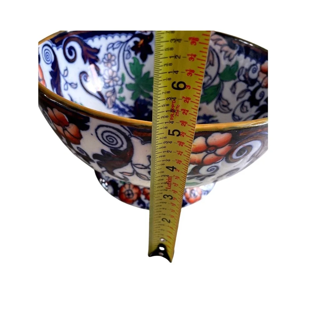 Antique 1800s Amherst Japan Ironstone Pedestal Bowl Imari Inspired Pattern White